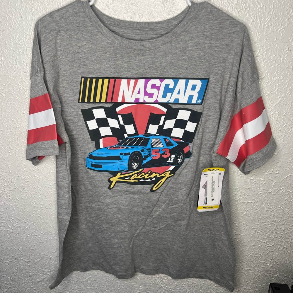 NASCAR Adult Gray Tee with Red and Blue Graphics Medium